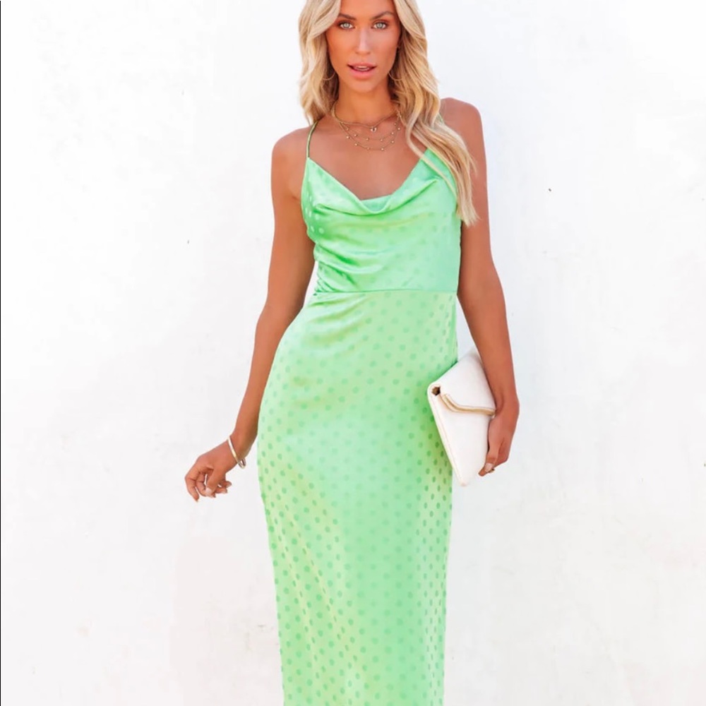 Classy polka dot lime green midi dress